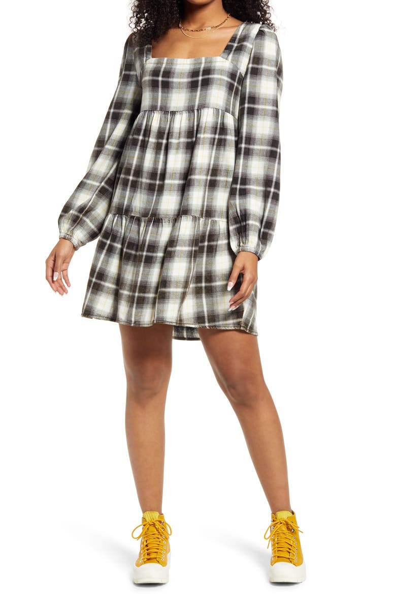 BP. Plaid Long Sleeve Minidress, Main, color, 