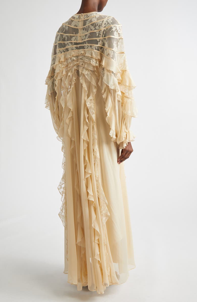 Zimmermann Rebellion Splice Long Sleeve Lace Ruffle Silk Maxi Dress, Alternate, color, Cream