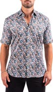 Maceoo Galileo Resistance0335 Yellow Skull Print Short Sleeve Cotton Button-Up Shirt