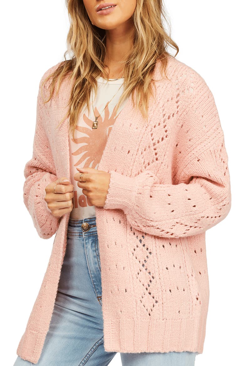 Blissed Out Pointelle Cardigan, Alternate, color, TICKLED PINK