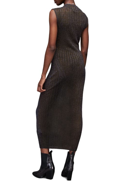Shop Allsaints Patrice Cap Sleeve Rib Midi Sweater Dress In Black/royal Blue