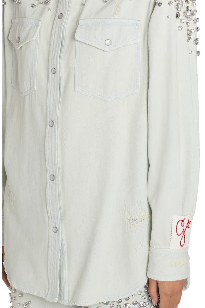 Crystal Embellished Boyfriend Denim Shirt, Alternate, color, BLUE