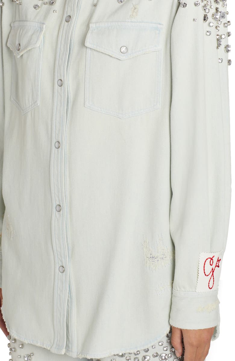 Golden Goose Crystal Embellished Boyfriend Denim Shirt, Alternate, color, 