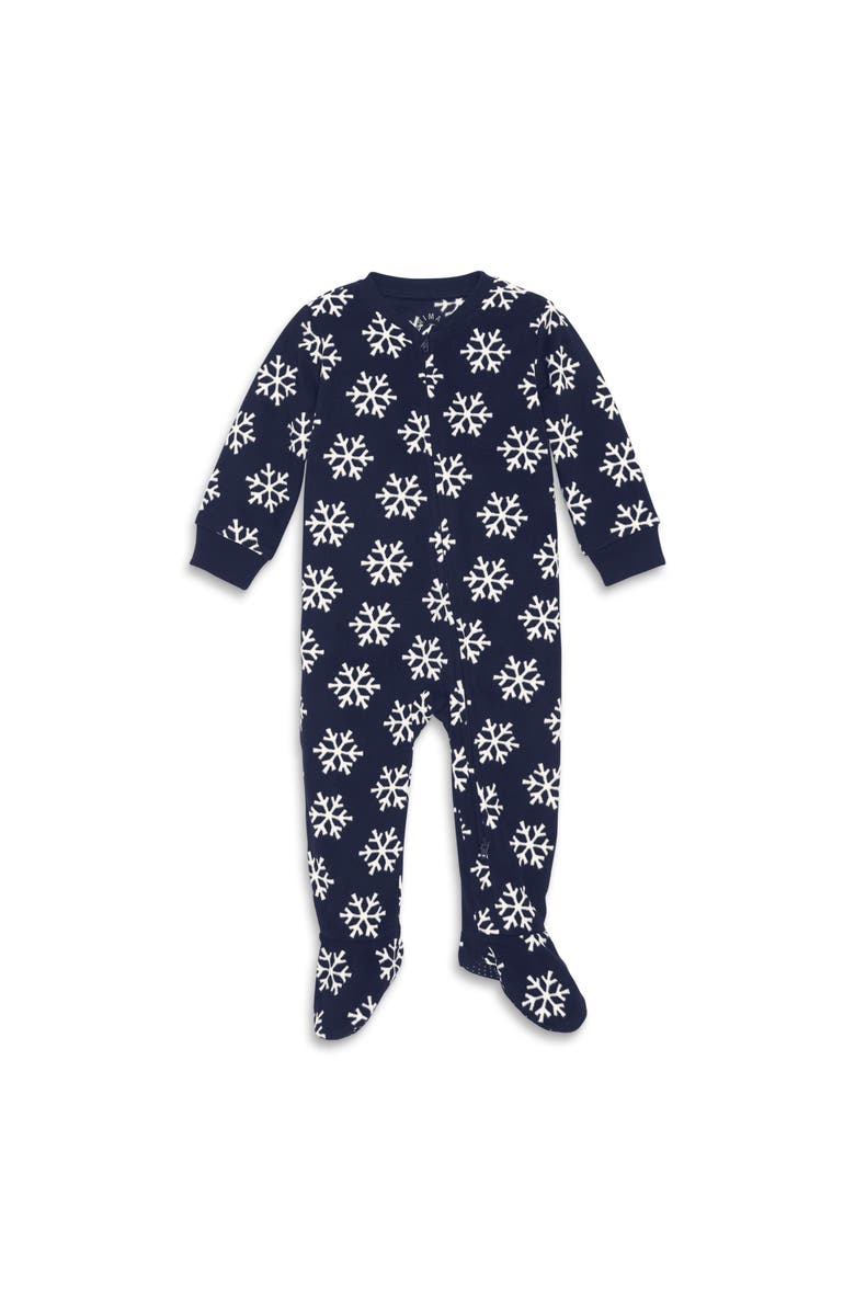 Primary Fleece Zip Footie, Main, color, Midnight Navy Snowflakes