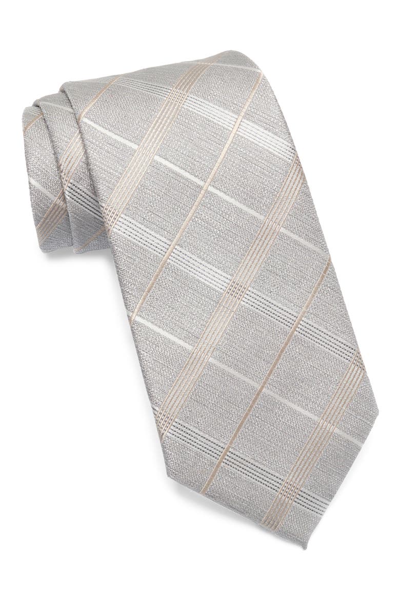 Plaid Tie, Main, color, SILVER