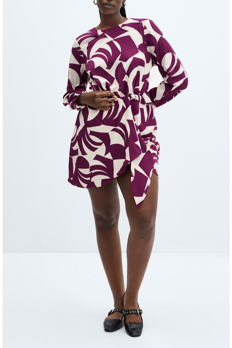 Murcia Print Long Sleeve Minidress, Alternate, color, DARK RED