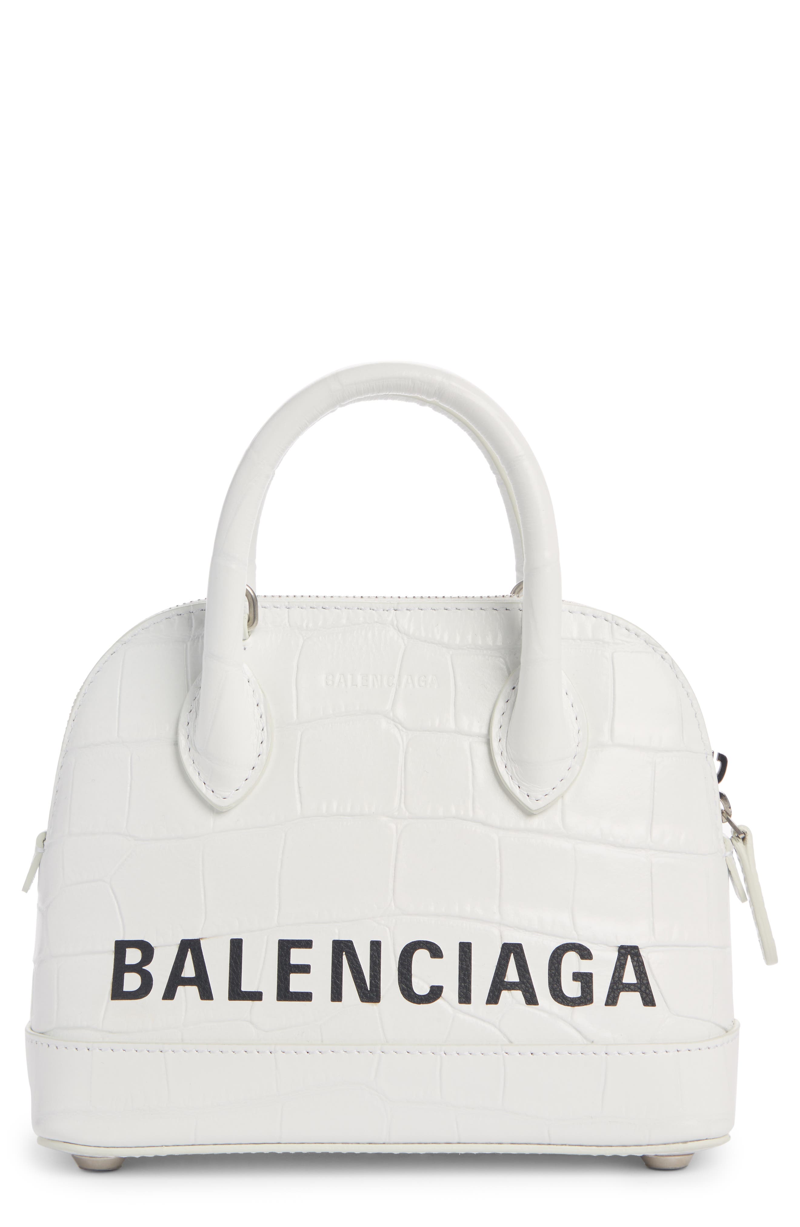 Balenciaga Extra Extra Small Ville Logo Croc-Embossed Leather Crossbody Satchel, Main, color, 