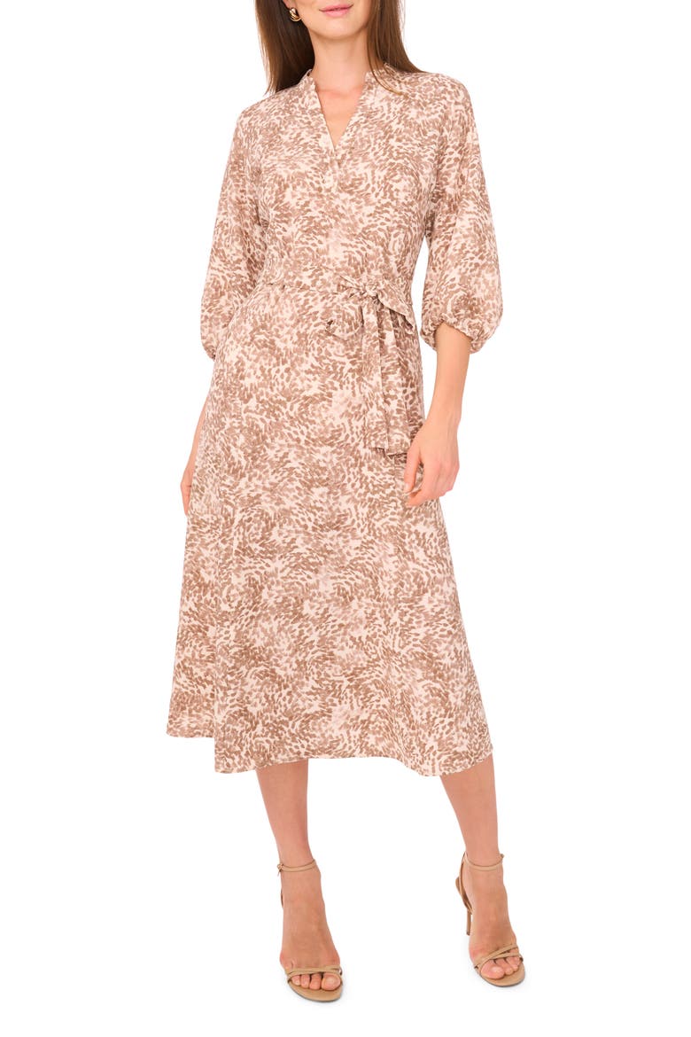 Long Sleeve Tie Waist Dress, Main, color, CAMEL