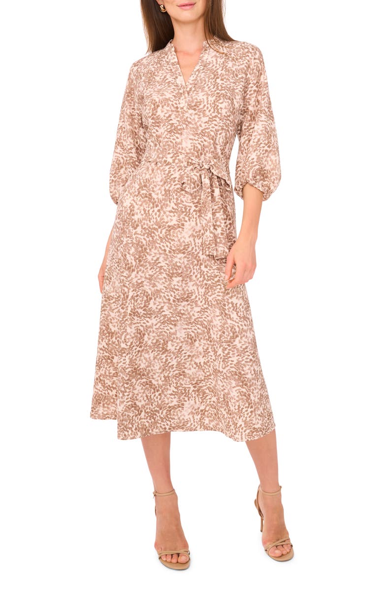 Vince Camuto Long Sleeve Tie Waist Dress, Main, color, Camel