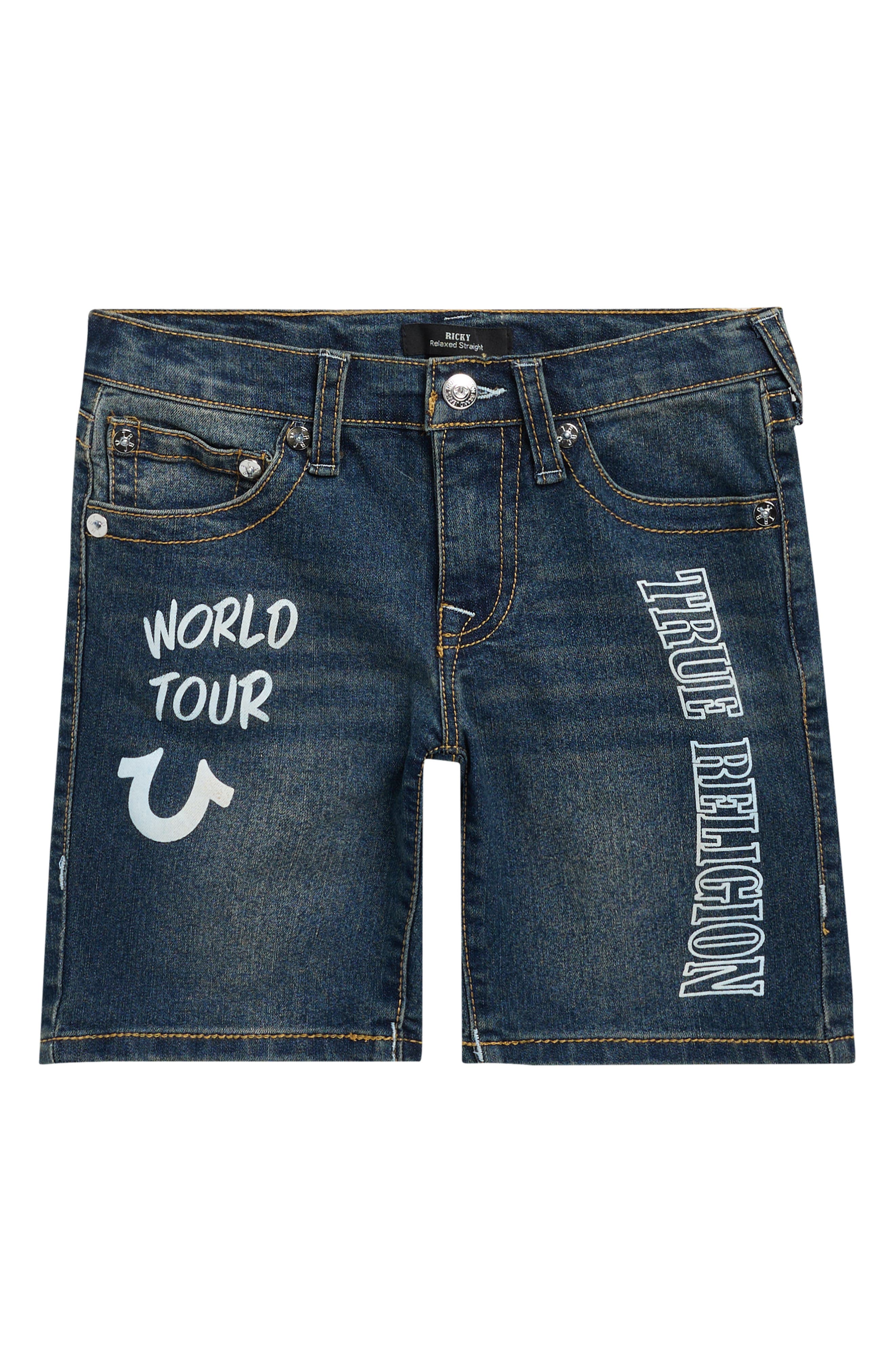 True Religion Kids' Logo Graphic Denim Shorts