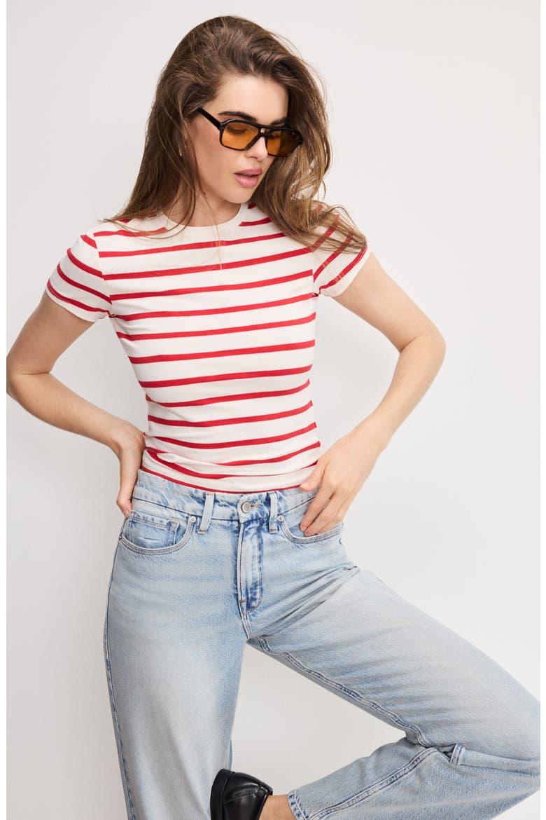 Super Stretch Cotton Blend T-Shirt, Alternate, color, ECRU CHILI WIDE STRIPE