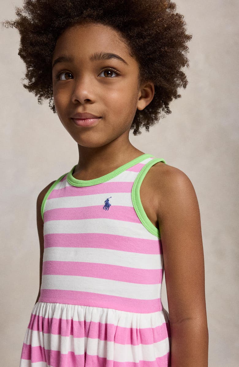 Polo Ralph Lauren Kids' Stripe Cotton Jersey Dress, Alternate, color, Laguna Pink/ White