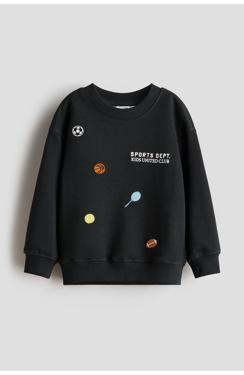 H&M Printed Crew-neck Sweatshirt, Main, color, Black/Sports Dept.