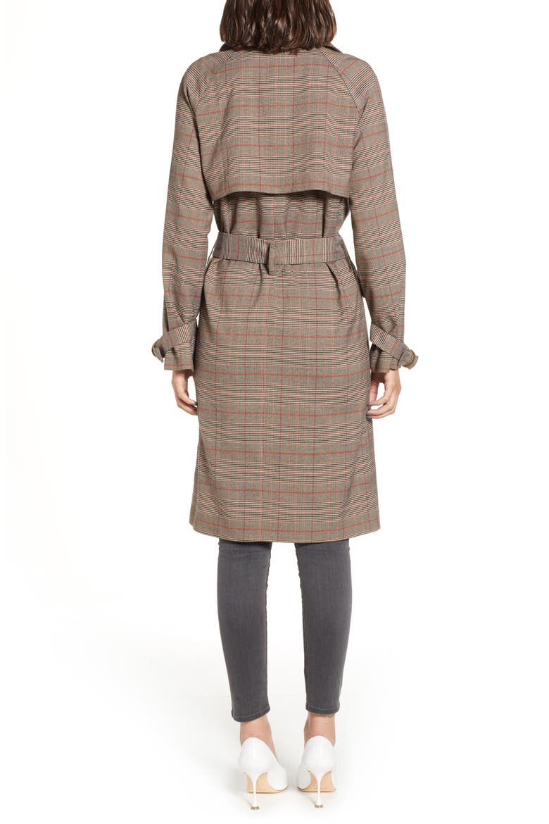Plaid Trench Coat, Alternate, color, TAN BLACK GLEN PLAID