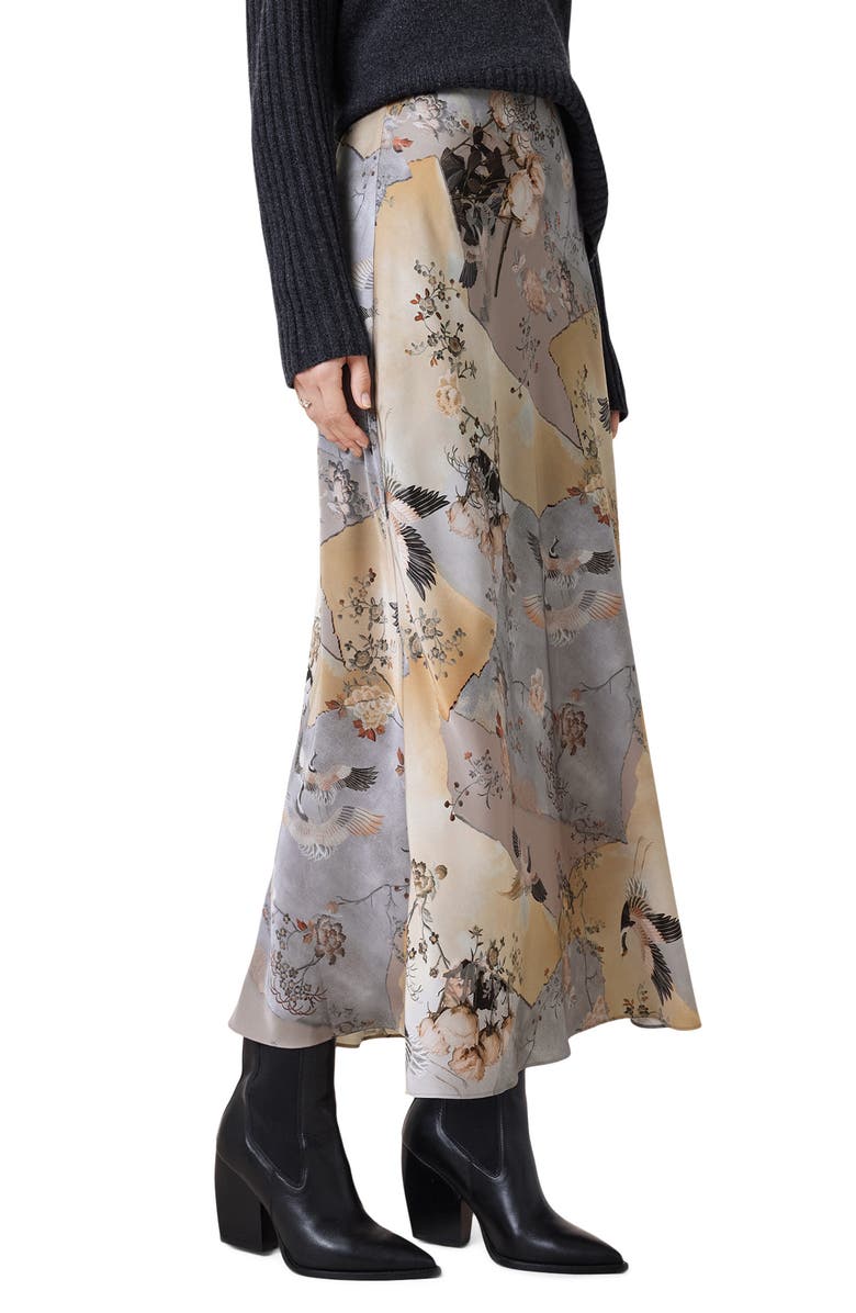 AllSaints Bryony Maxi Slipskirt, Alternate, color, Blue Floral Print