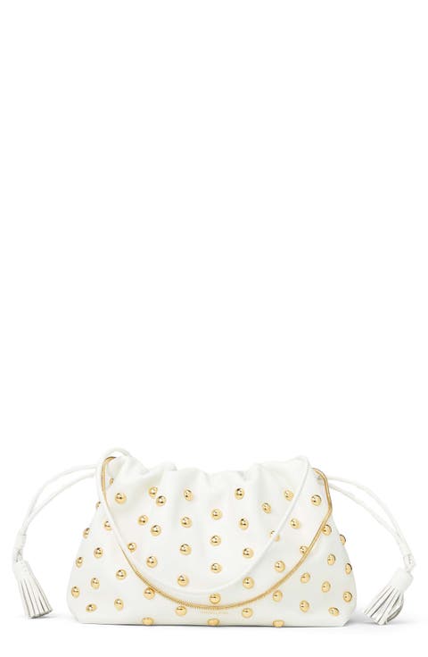 Small Stash Studded Leather Drawstring Clutch
