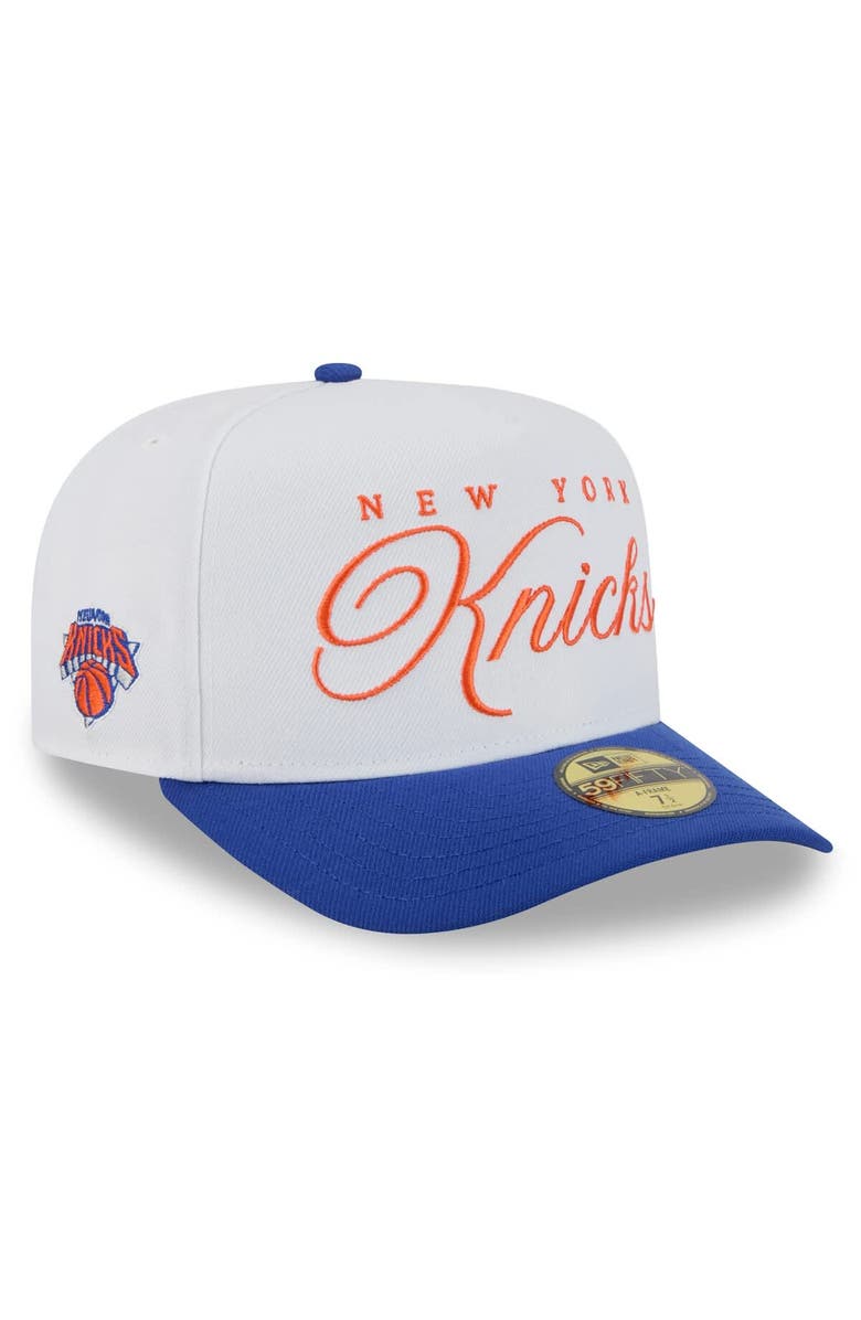 New Era Men's New Era White/Blue New York Knicks 2025 NBA Draft A-Frame 59FIFTY Fitted Hat, Main, color, 