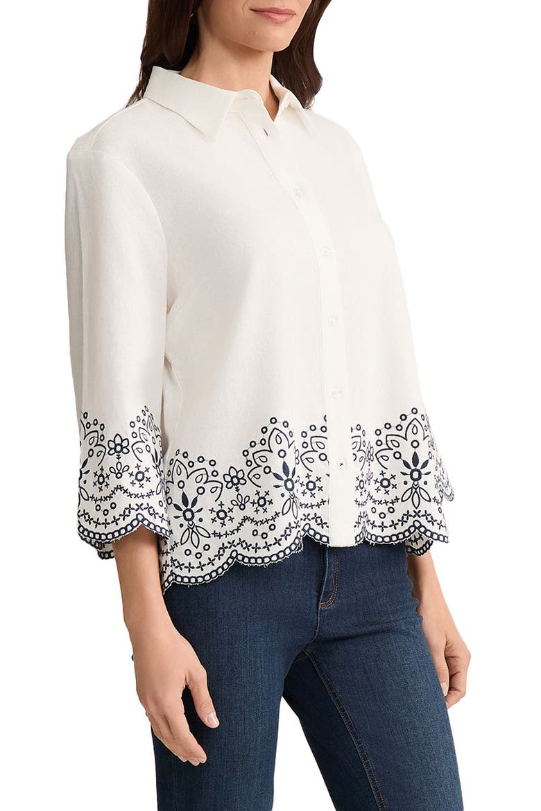 Embroidered Linen Blend Shirt, Alternate, color, NATURAL WHITE/ PACIFIC NAVY