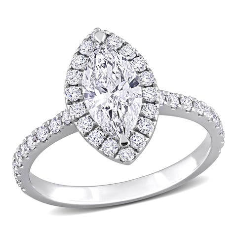 1 CTW Lab-Grown Diamond Marquise Halo Ring 14k