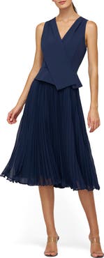 Kay Unger Orella Pleated Mixed Media Cocktail Dress