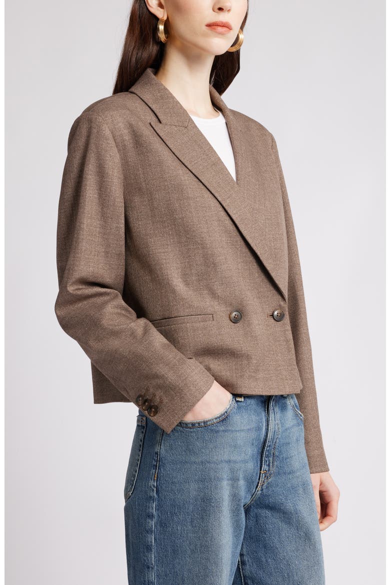 Double Breasted Crop Blazer, Alternate, color, BROWN MELANGE
