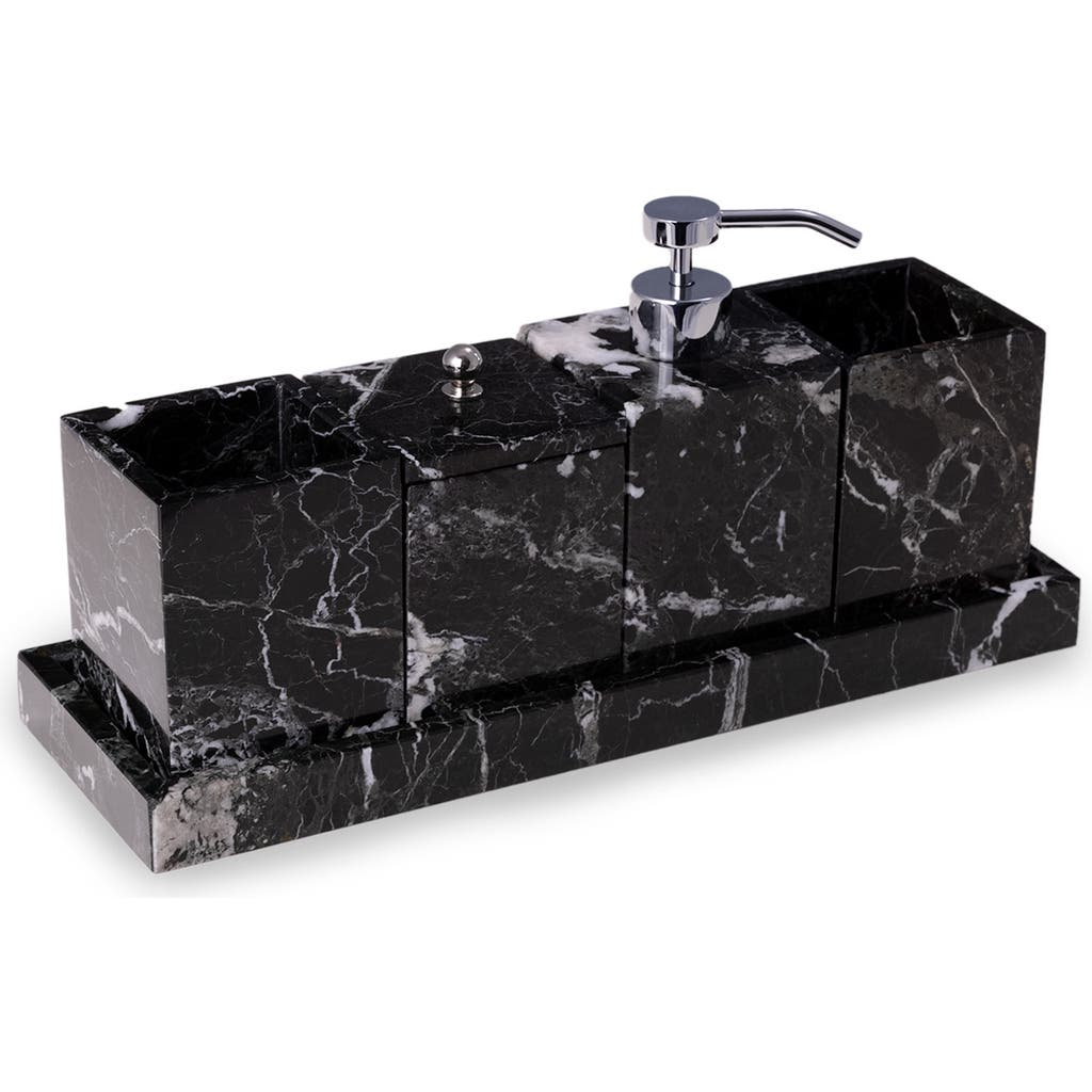 Bey-Berk 5-Piece Zebra Marble Vanity Set in Black  product