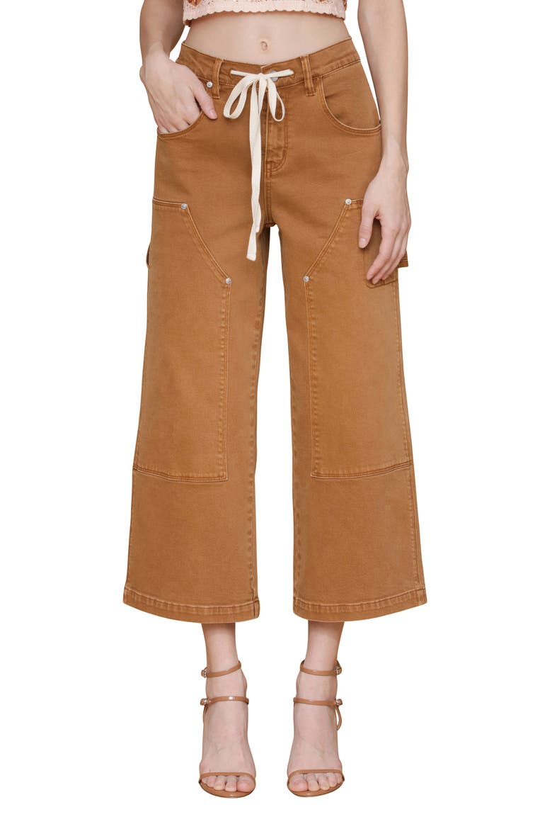 Drawstring Waist Crop Carpenter Pants, Main, color, SANTA FE UMBER WASH