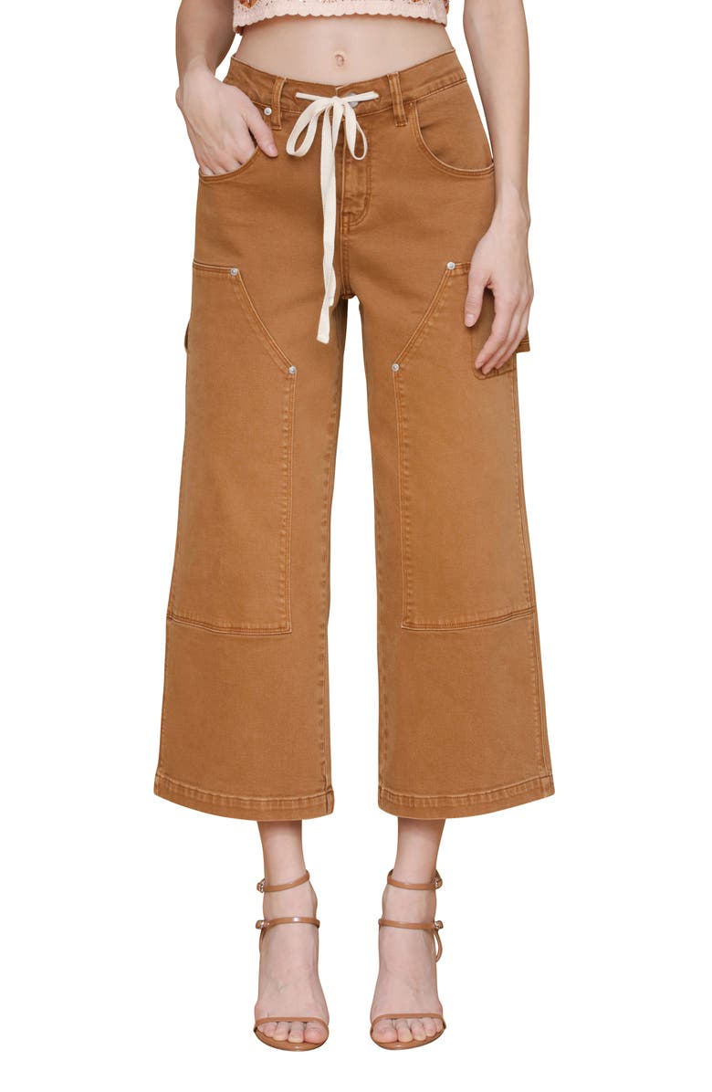 Avec Les Filles Drawstring Waist Crop Carpenter Pants, Main, color, Santa Fe Umber Wash