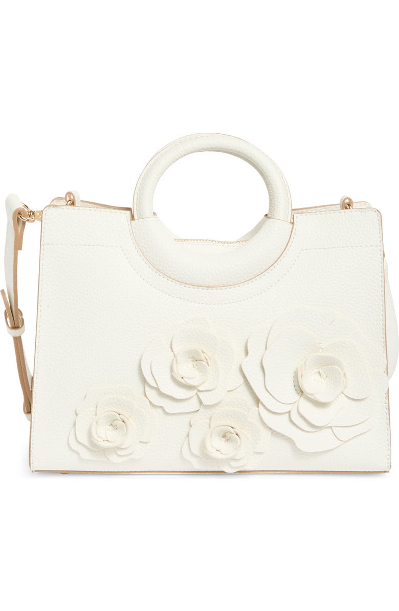 Nanette Lepore Floral Appliqué Satchel Bag, Main, color, Chalk