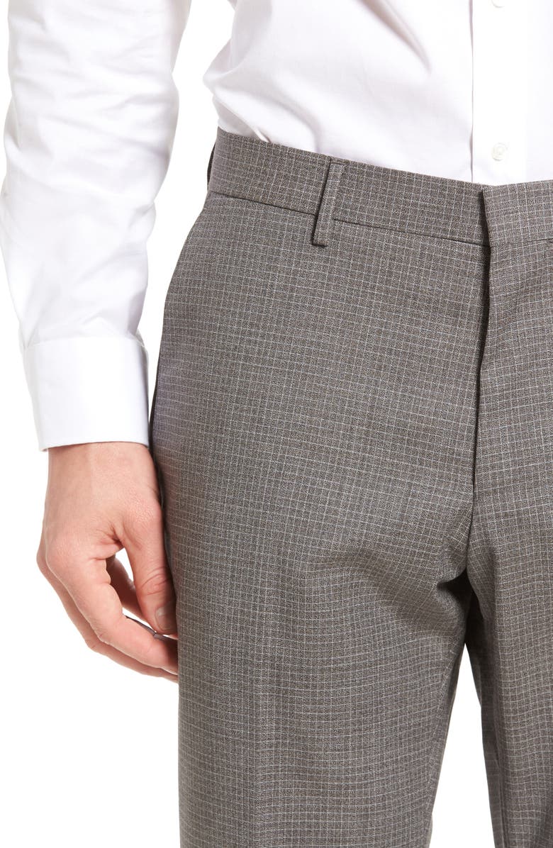 BOSS Genesis Flat Front Check Wool Trousers, Alternate, color, 