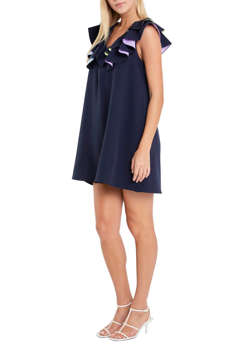 Multicolor Lined Ruffle Shift Dress, Alternate, color, NAVY MULTI