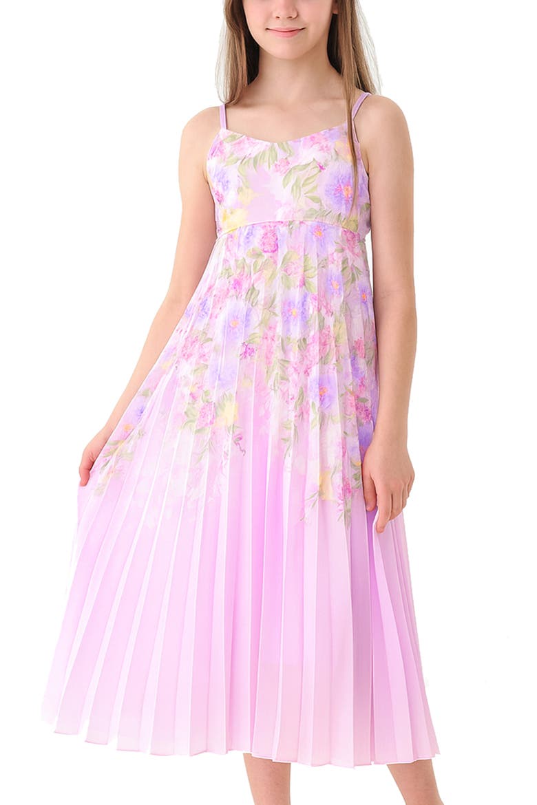 Kids' Floral Pleated Chiffon Dress, Alternate, color, ORCHID MULTI
