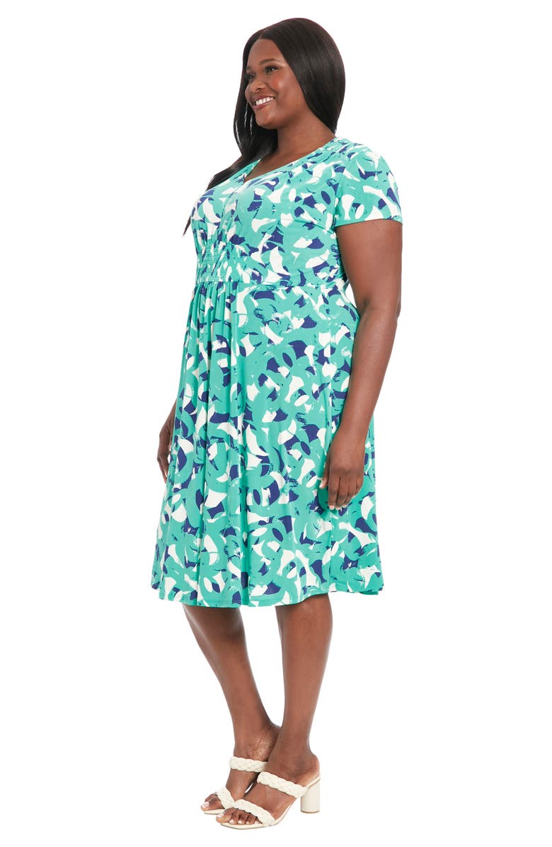 London Times Smocked Puff Sleeve Dress, Alternate, color, 