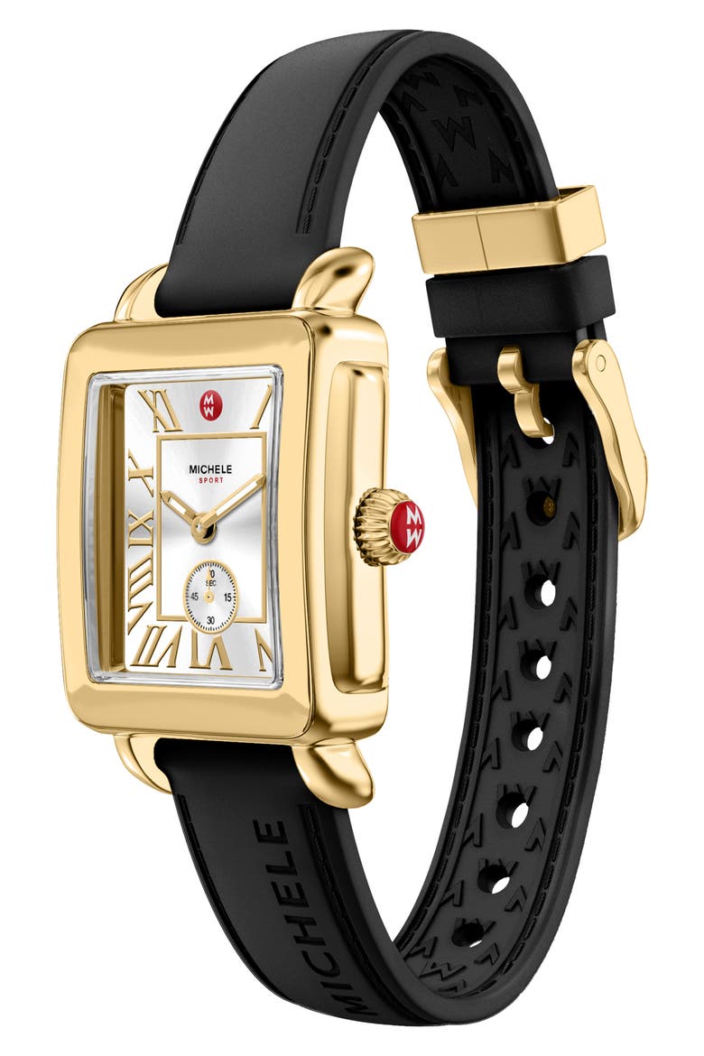 Deco Sport Mid Quartz Silicone Strap Watch, 29mm x 31mm, Alternate, color, BLACK