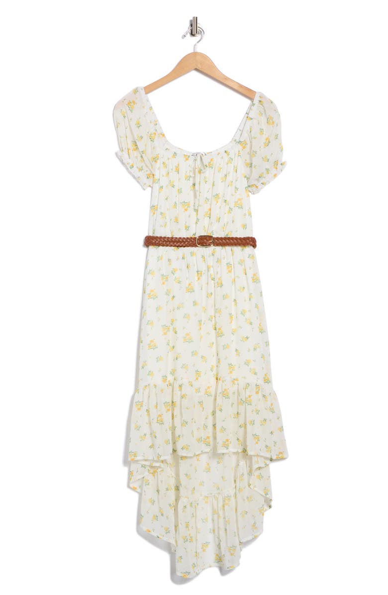 Madden Girl High Low Puff Sleeve Dress, Alternate, color, Ivory/ Gold
