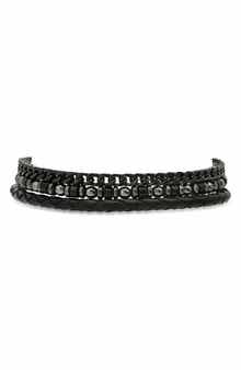 HMY JEWELRY Men's Set of 3 Assorted Hematite, Chain & Leather Bracelets