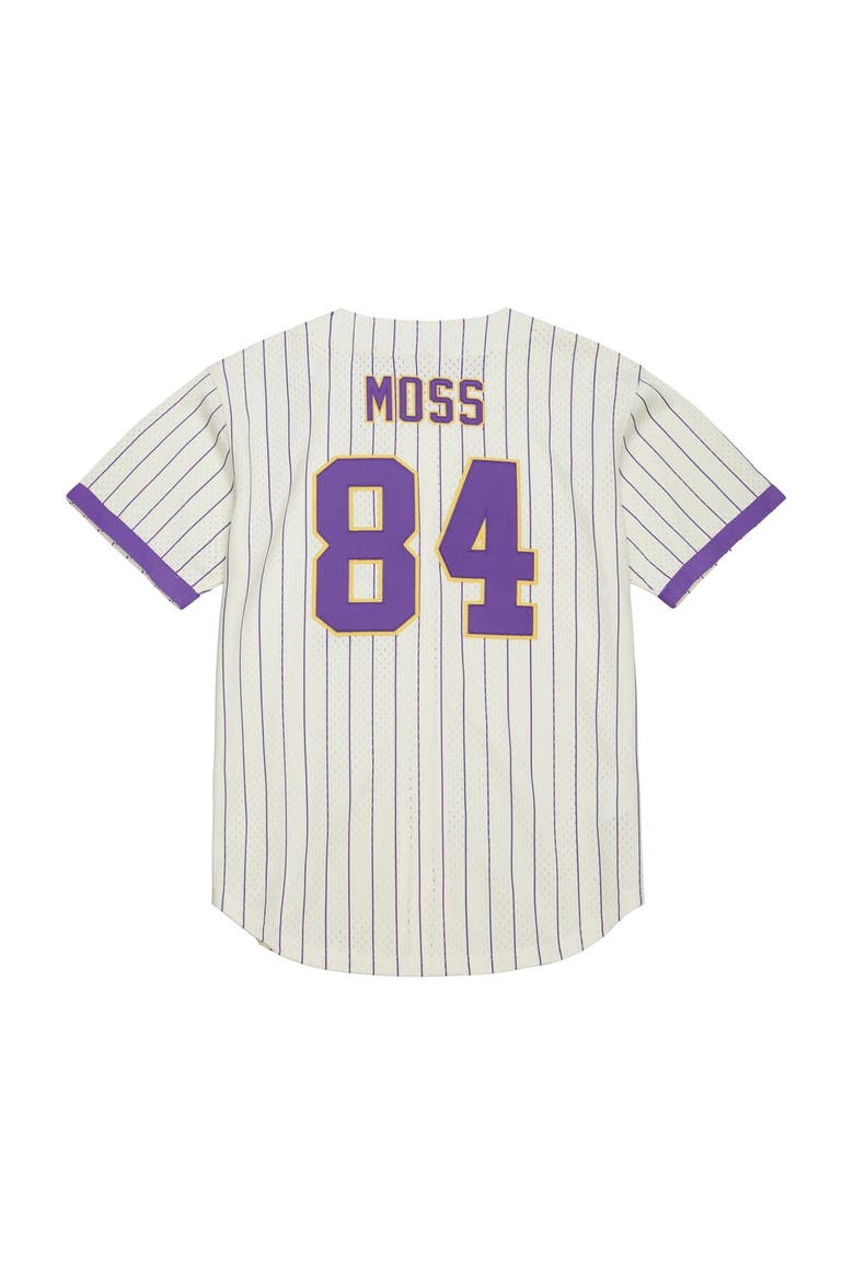 Men's Mitchell & Ness Randy Moss Cream Minnesota Vikings Name & Number Mesh Button-Up Baseball Jersey, Alternate, color, Cream