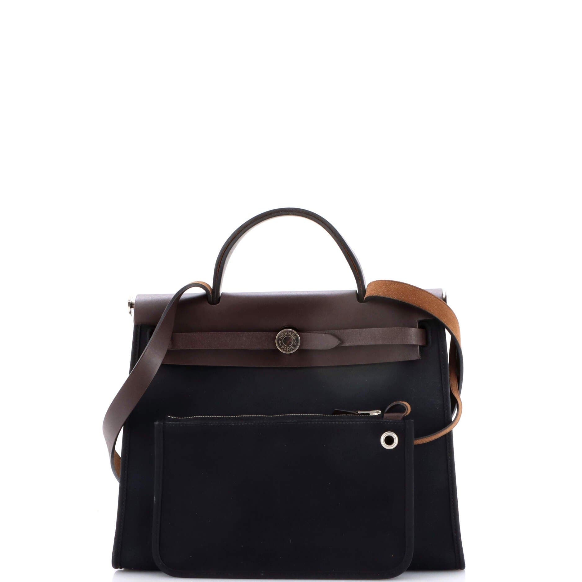 Pre-Owned Hermes Herbag Zip Leather and Toile 31, Alternate, color, Noir