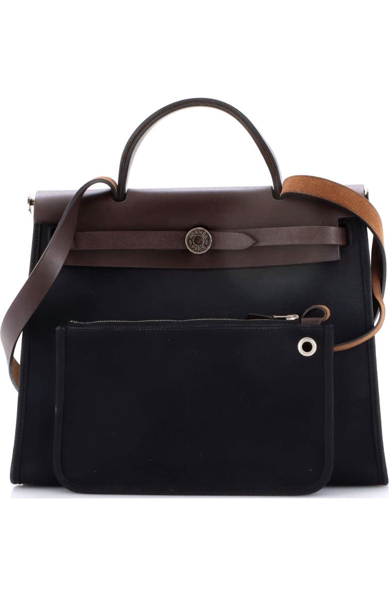 Pre-Owned Hermes Herbag Zip Leather and Toile 31, Alternate, color, Noir