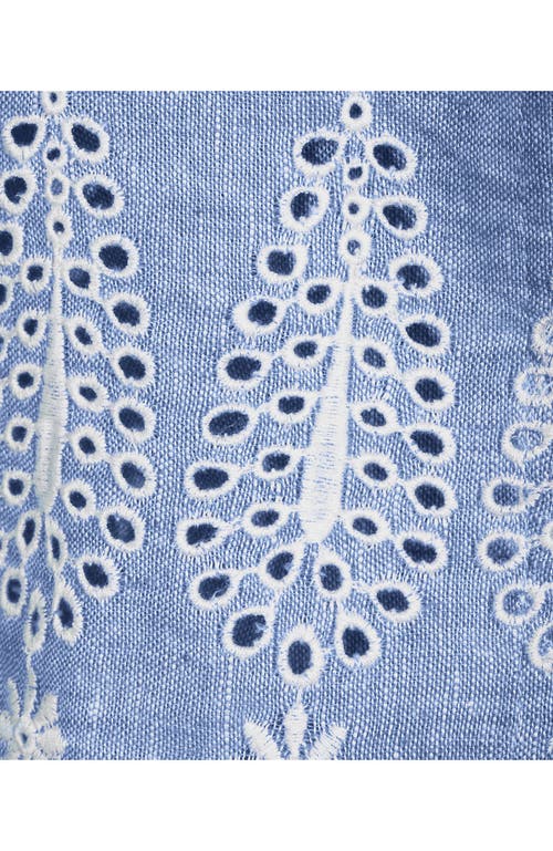 Lands' End Linen Sleeveless Embroidered Jumpsuit In Soft Blue Eyelet