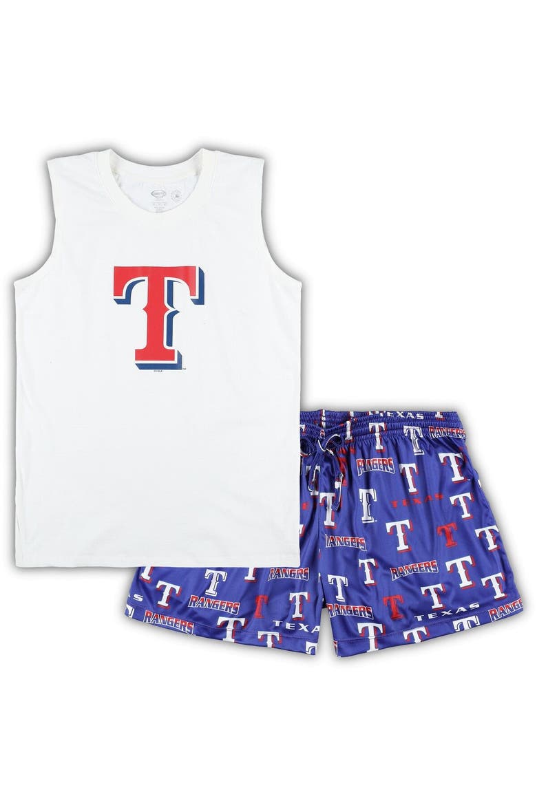 Women's Concepts Sport White/Royal Texas Rangers Plus Size Tank Top & Shorts Sleep Set, Main, color, White
