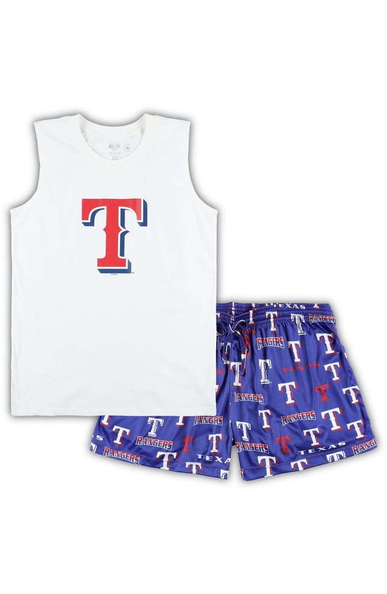 CONCEPTS SPORT Women's Concepts Sport White/Royal Texas Rangers Plus Size Tank Top & Shorts Sleep Set, Main, color, White