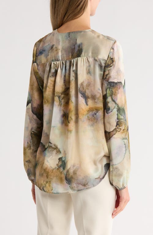 T Tahari Long Sleeve Faux Wrap Blouse In Neutral