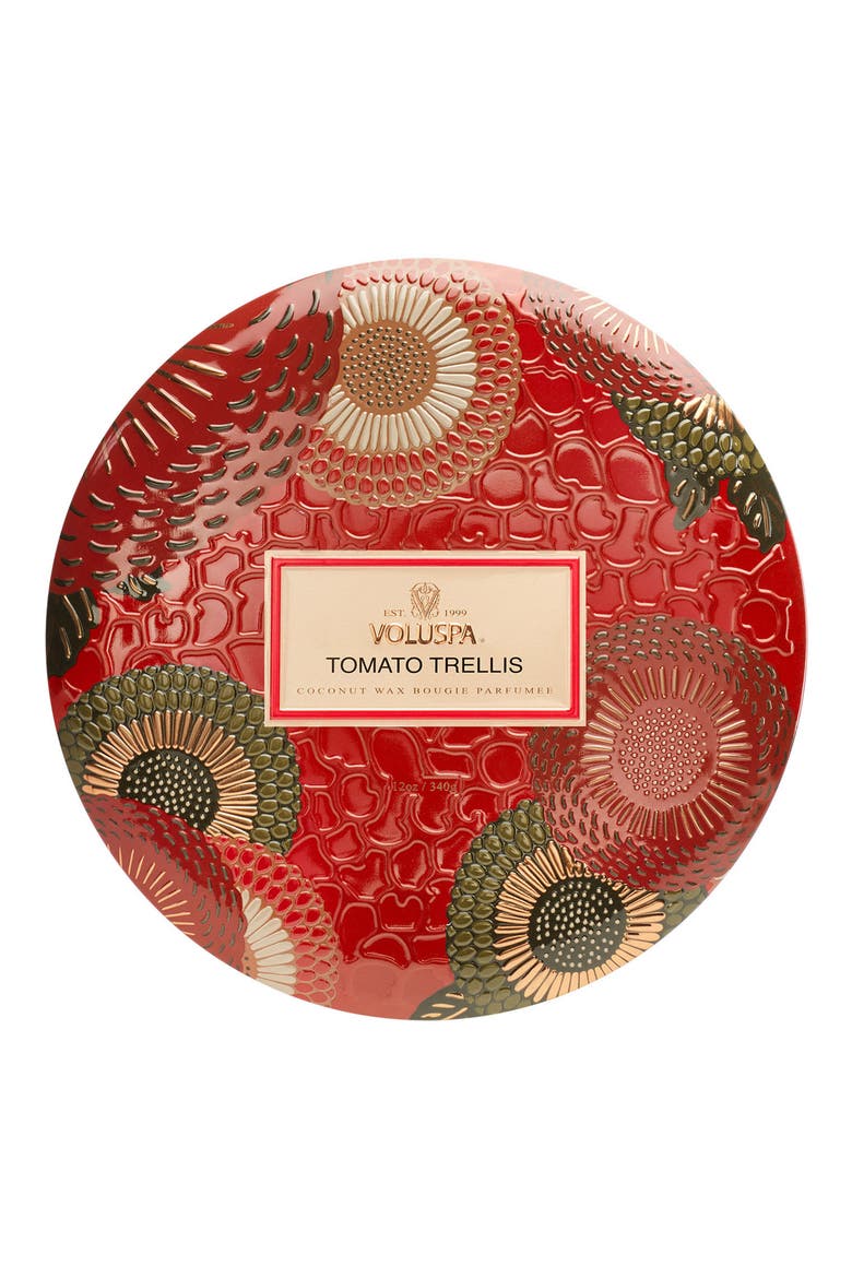 Tomato Trellis Three-Wick Tin Candle, Alternate, color, TOMATO TRELLIS