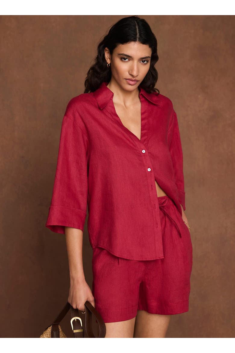 Linen Short Sleeve Resort Shirt, Alternate, color, Red