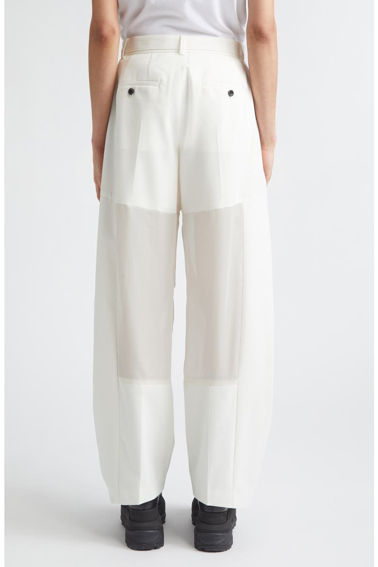 Belted Wool Suiting & Satin Barrel Leg Pants, Alternate, color, OFF WHITE