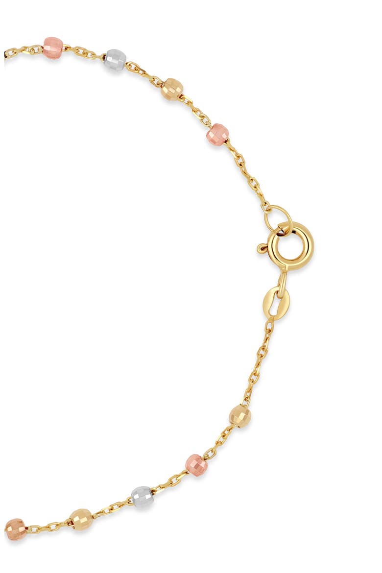 14K Gold Tri-Tone Beaded Station Chain Bracelet, Alternate, color, 14K WHITE/ ROSE/ YELLOW GOLD