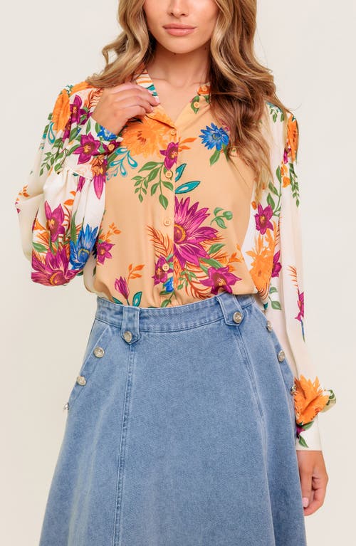 Flying Tomato Floral Long Sleeve Button-up Shirt In Brown