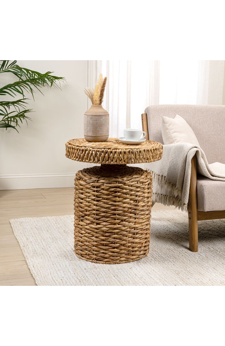 JONATHAN Y Marisol 19.65" Coastal Bohemian Handwoven Water Hyacinth Round Accent Side Table, Alternate, color, Natural