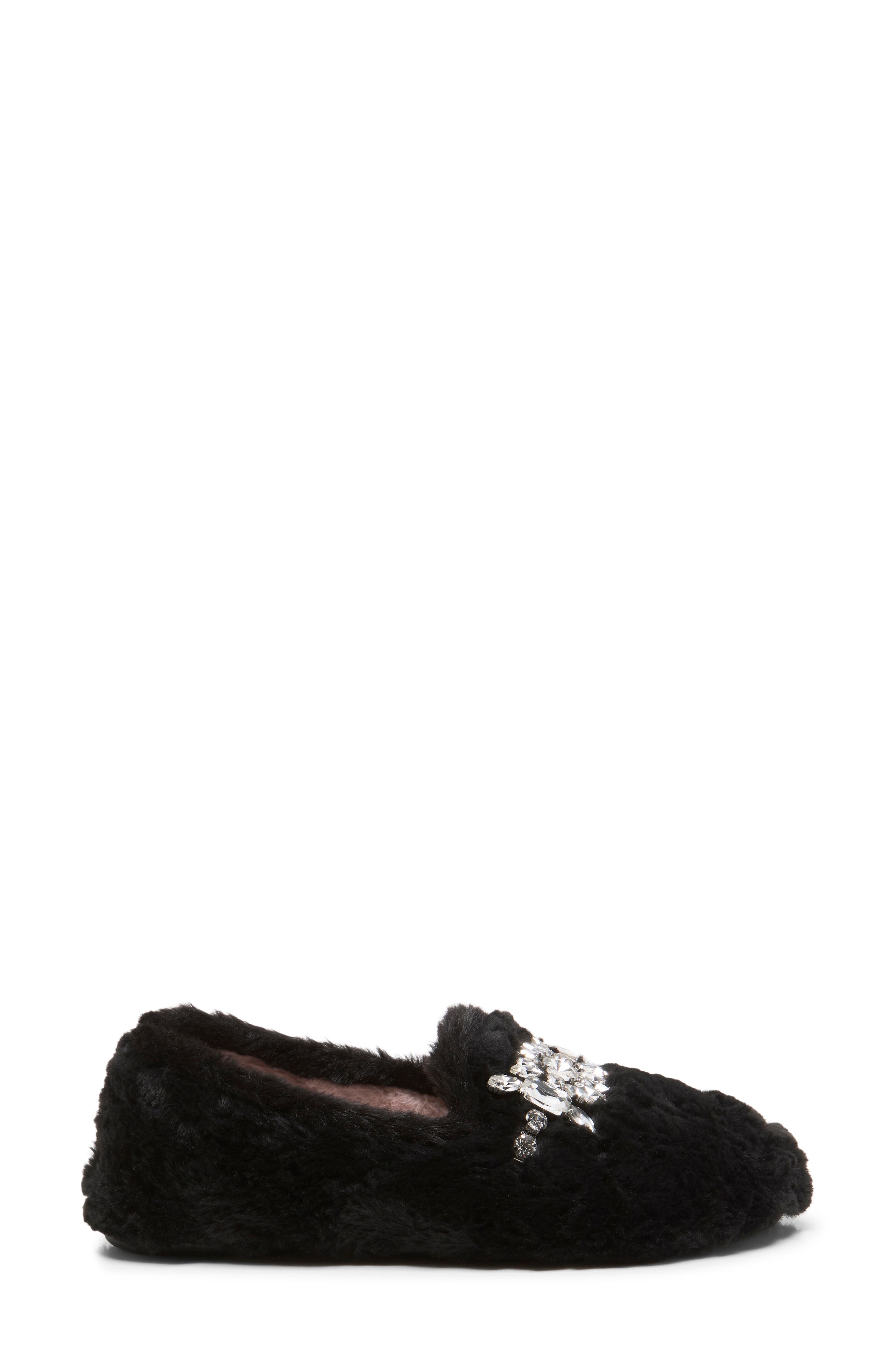 Slumber Party Faux Fur Loafer Slipper, Alternate, color, BLACK